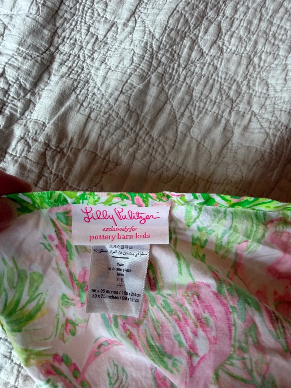 Lilly Pulitzer Pink and Green Tropical Flamingo Palm Sheet